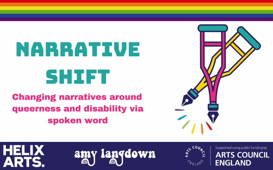 The Narrative Shift banner, which reads 'Narrative Shift - changing narratives around Queerness and Disability via spoken word'